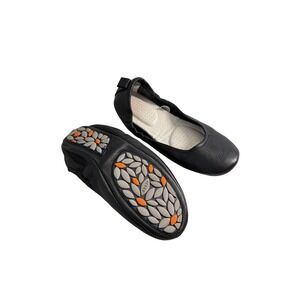 Acorn Packable Black Leather Ballet Flat Slippers Shoes Size 10 Slip On